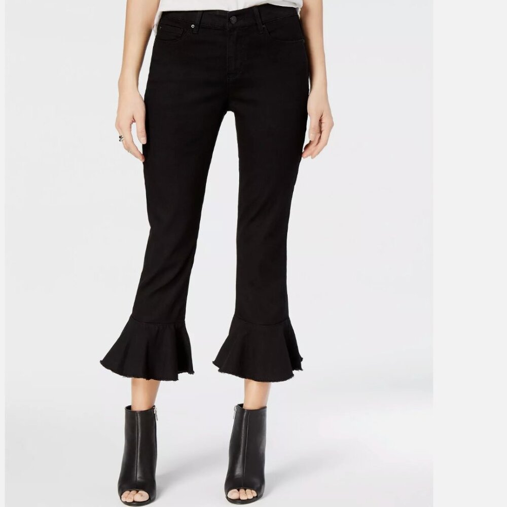 Daisy Juniors' Cha Cha Black Mid-Rise Cropped Ruffled Jeans Black Wash Y2K 29/9